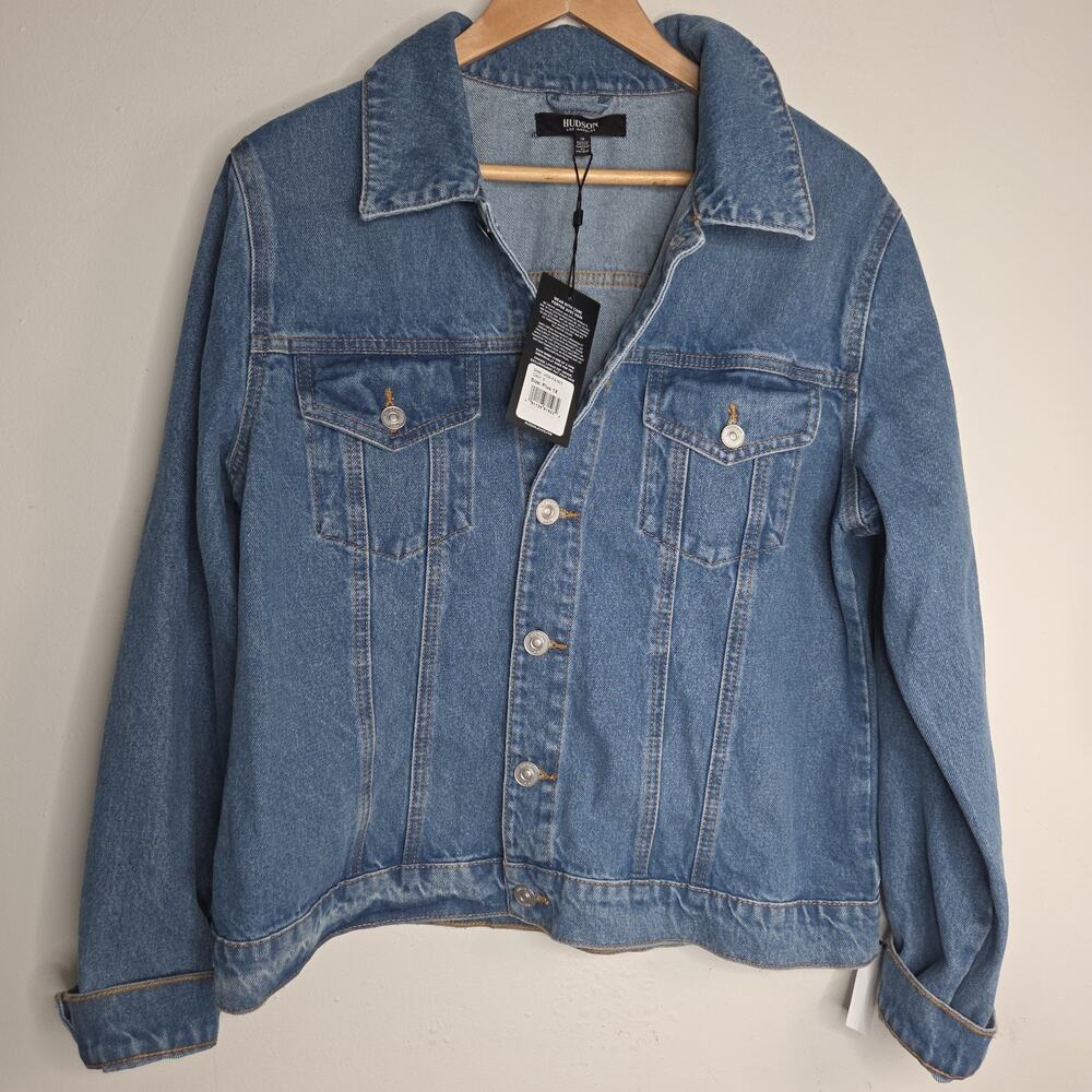 Hudson Medium Wash Long Sleeve Denim Blue Trucker Button Jean Jacket Sz 1X NEW